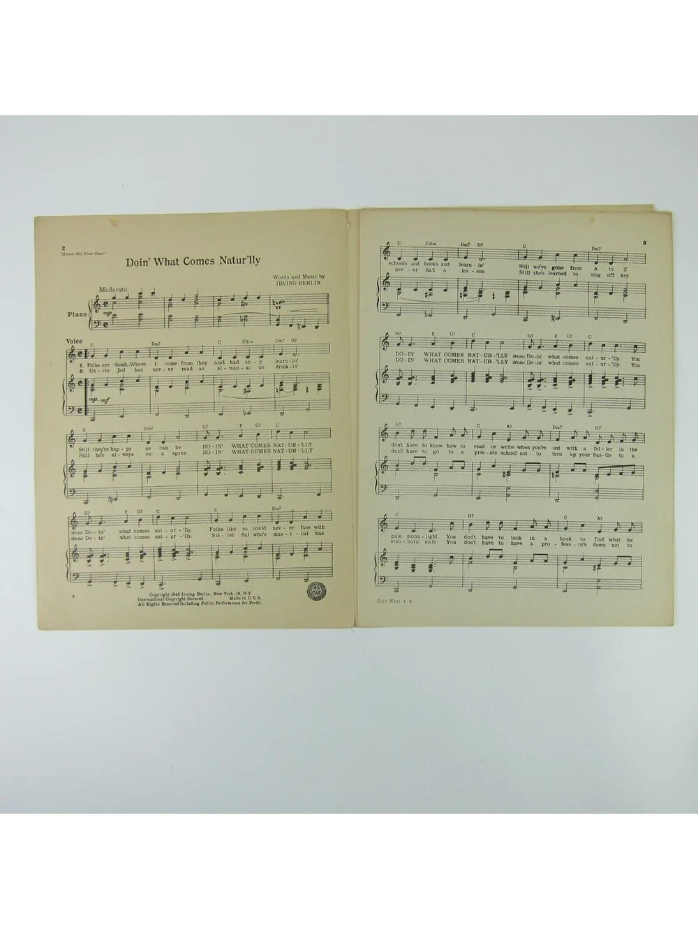Sheet Music Doin What Comes Naturally Annie Get Your Gun Irving Berlin 1946
